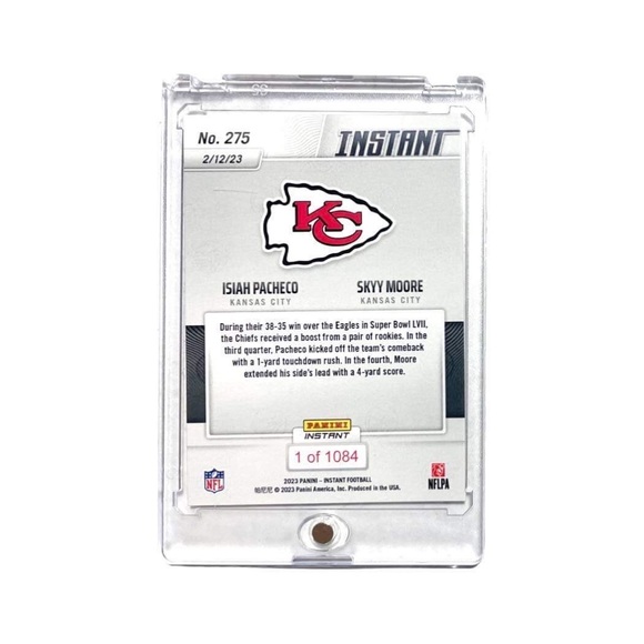 2022 Panini Instant Isiah Pacheco/Skyy Moore SUPER BOWL LVII KC #275 RC 1/1084 - Picture 4 of 13